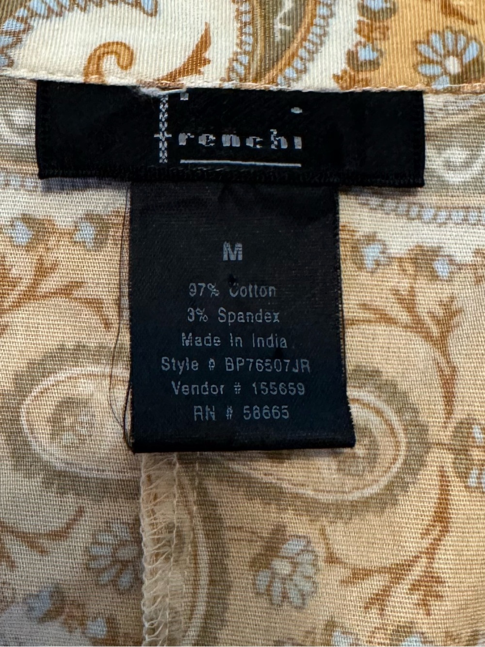 VTG Frenchi Paisley Tunic Shirt in Cream, Tan and Light Blue - Picture 10 of 16